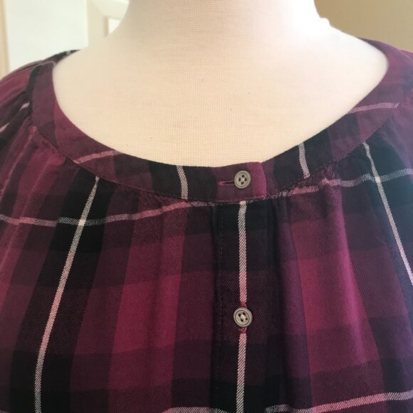 J Jill Burgundy Plaid Blouse - Size M - Picture 5 of 13